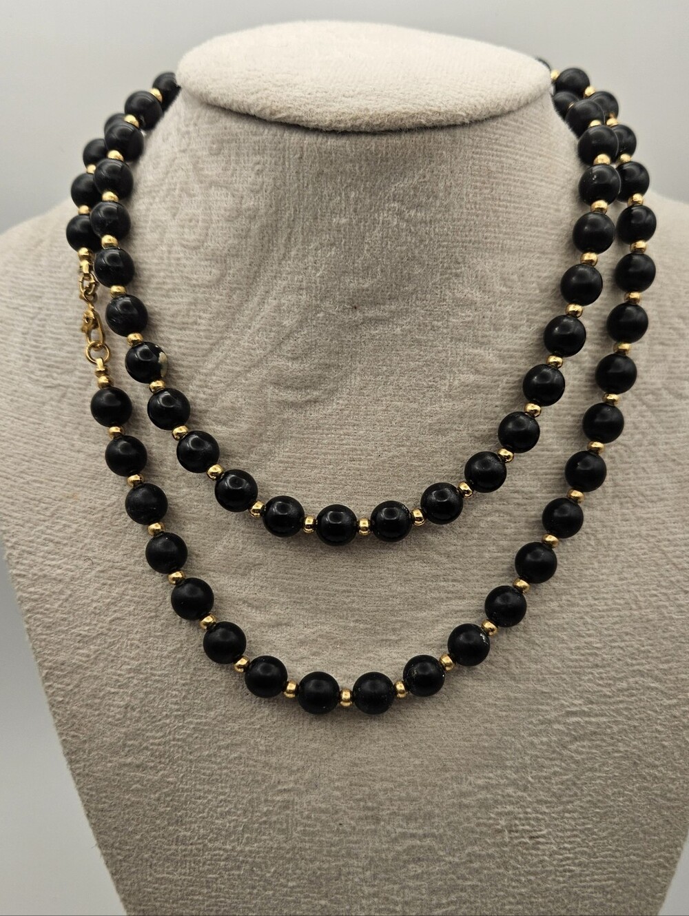 Vintage Monet Black Beads Gold Tone Spacer Necklace 14" Jewelry